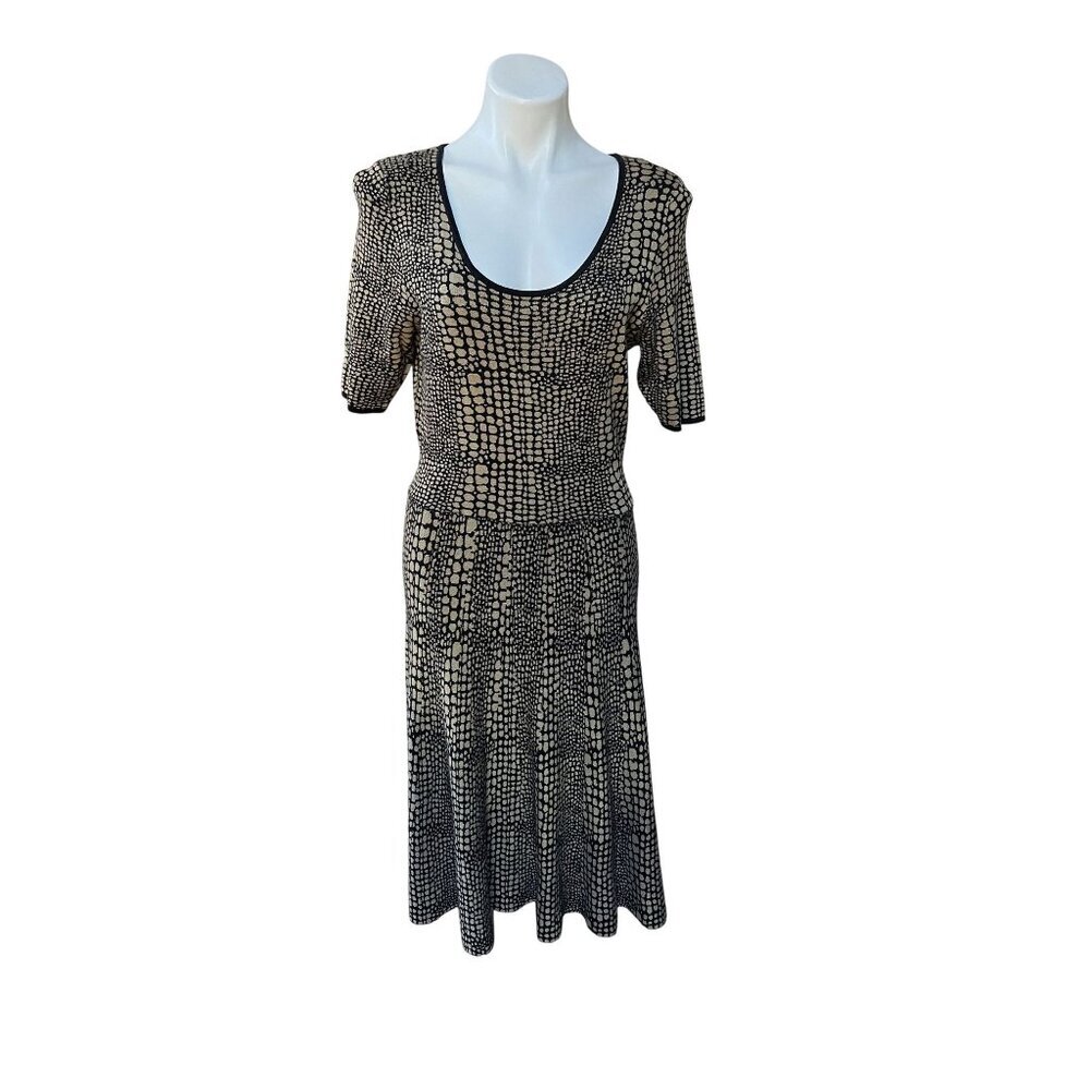 Luxe Carmen Marc Valvo Womens XL Intarsia Knit Dress Black Beige Reptile Snake